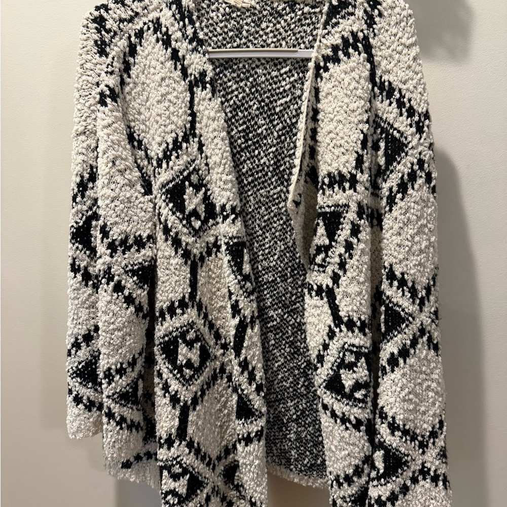 POL Black and White Textured Cardigan